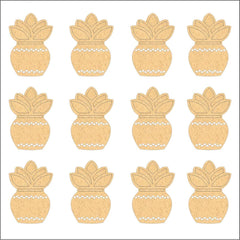 Pattern of decorative pots with floral designs on a white background