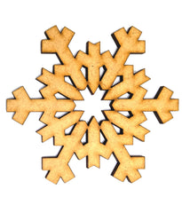 Wooden snowflake cutout on a white background