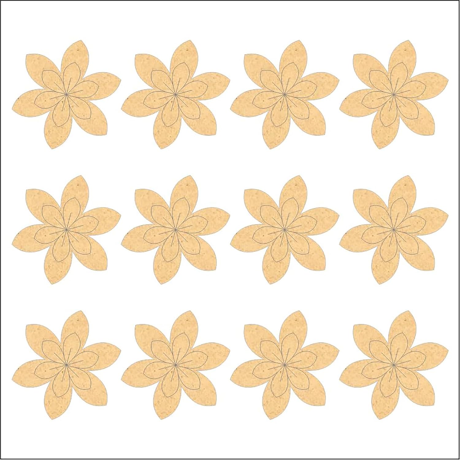 Repeating pattern of beige flowers on a white background