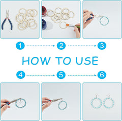 Step-by-step guide on how to use earrings with tools on a light blue background