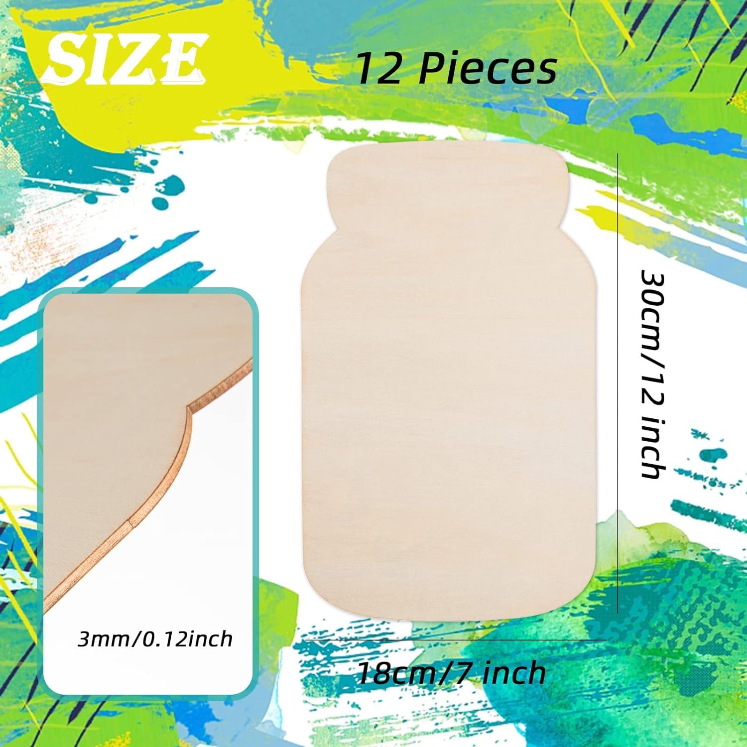 Beige rectangular pads with dimensions and quantity on a colorful abstract background