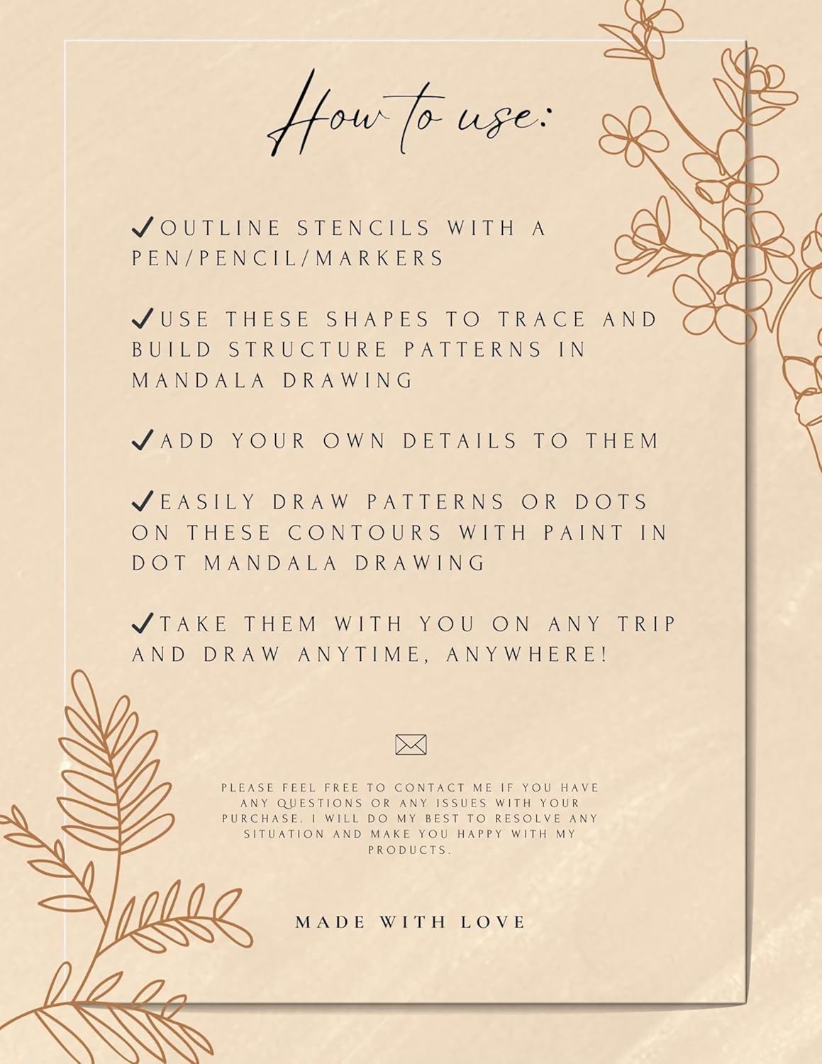 Instructions for using stencils with floral designs on a beige background