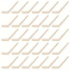 Set of wooden hockey sticks arranged in a grid on a white background