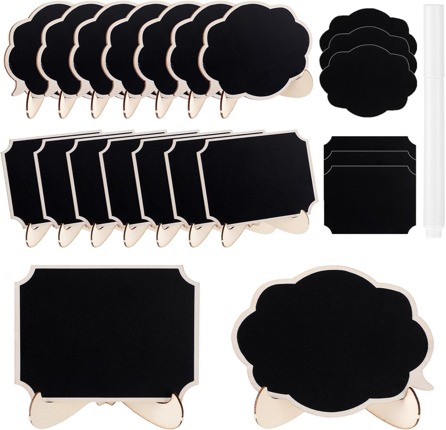 Set of small blackboard signs with stands on a white background