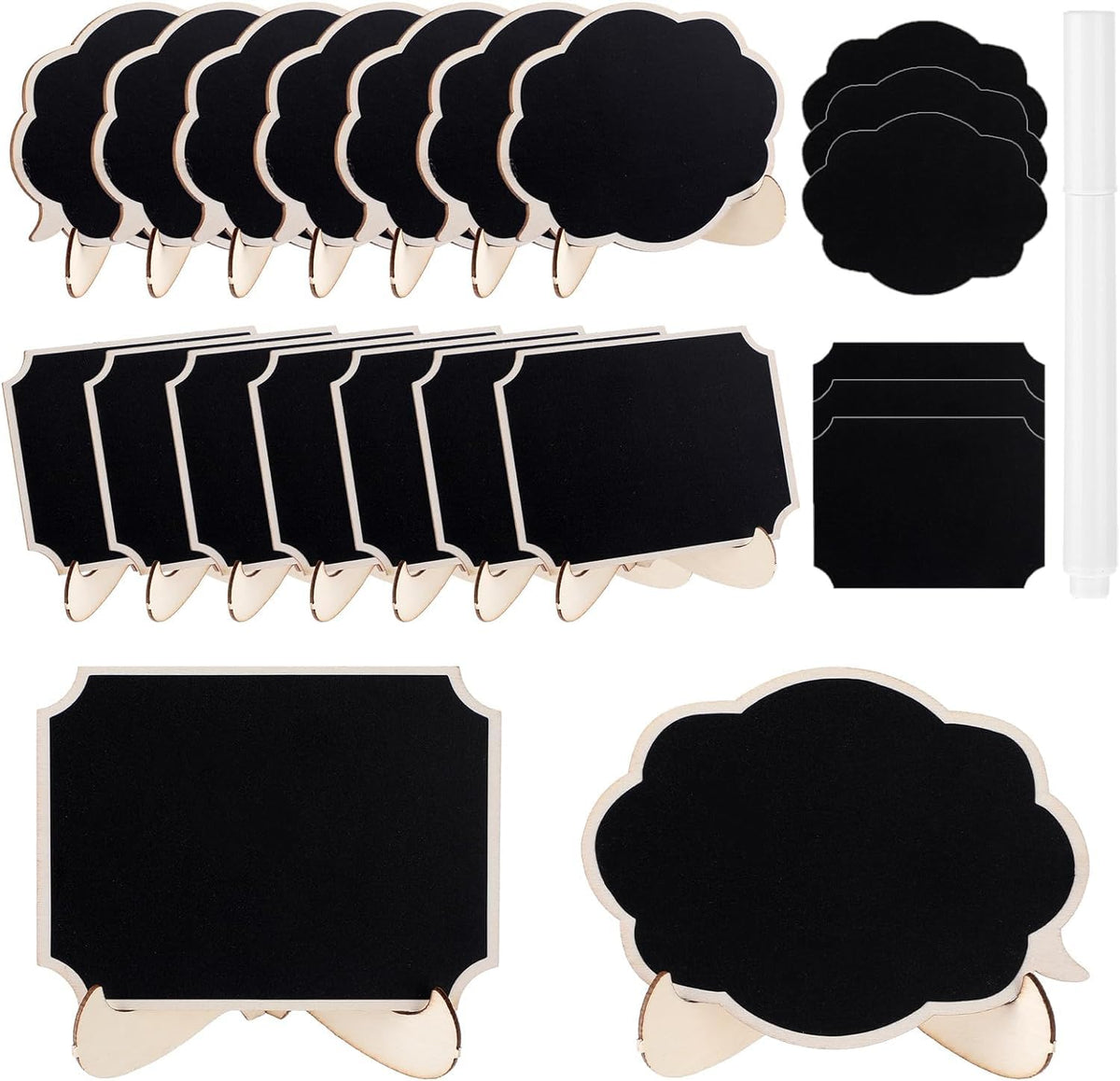 Set of small blackboard signs with stands on a white background