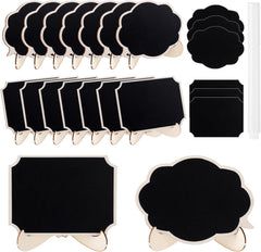 Set of small blackboard signs with stands on a white background
