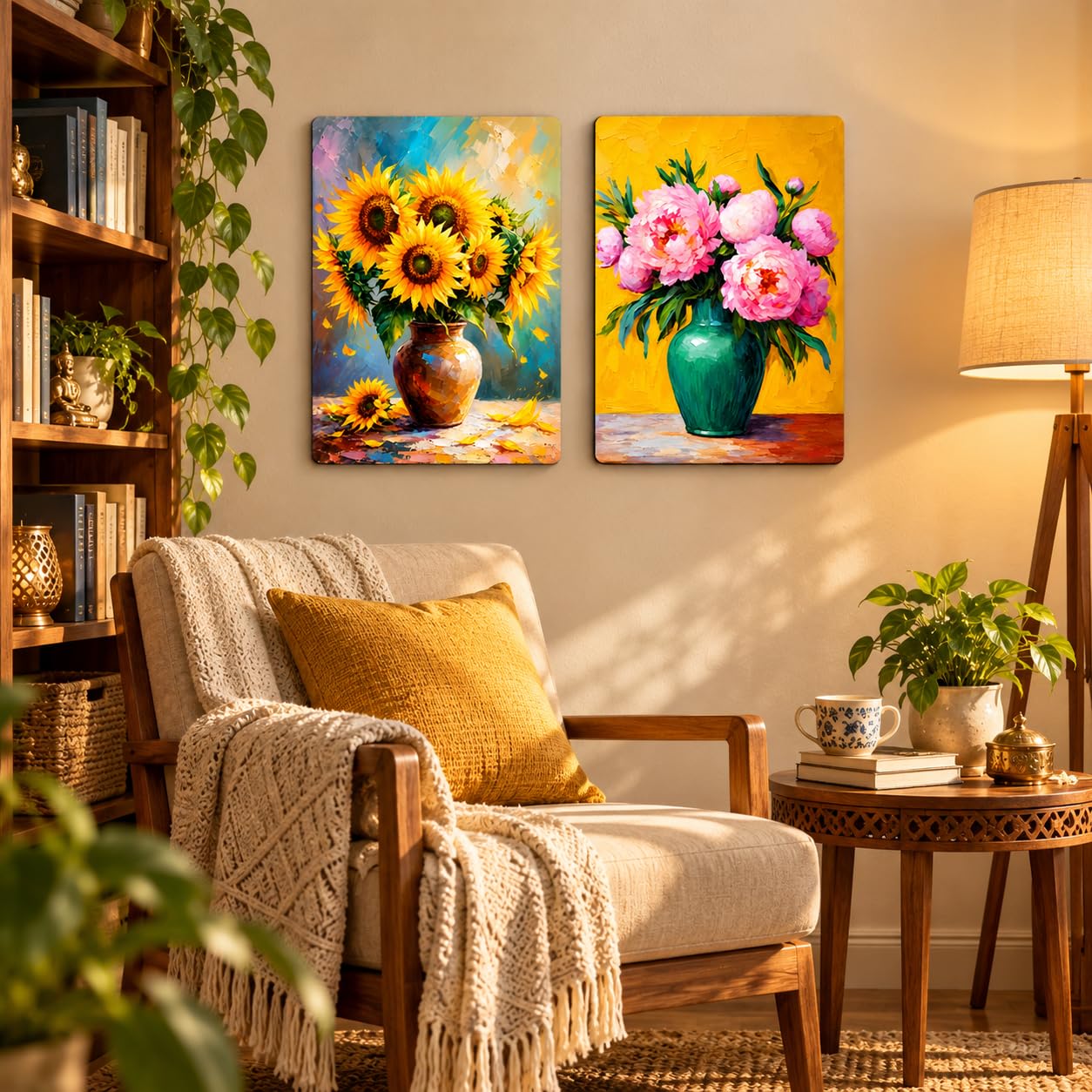 decorative sunflower and peony wall hanging