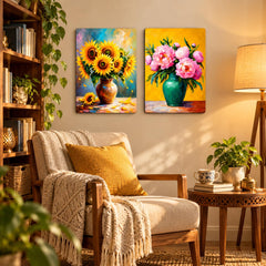 decorative sunflower and peony wall hanging