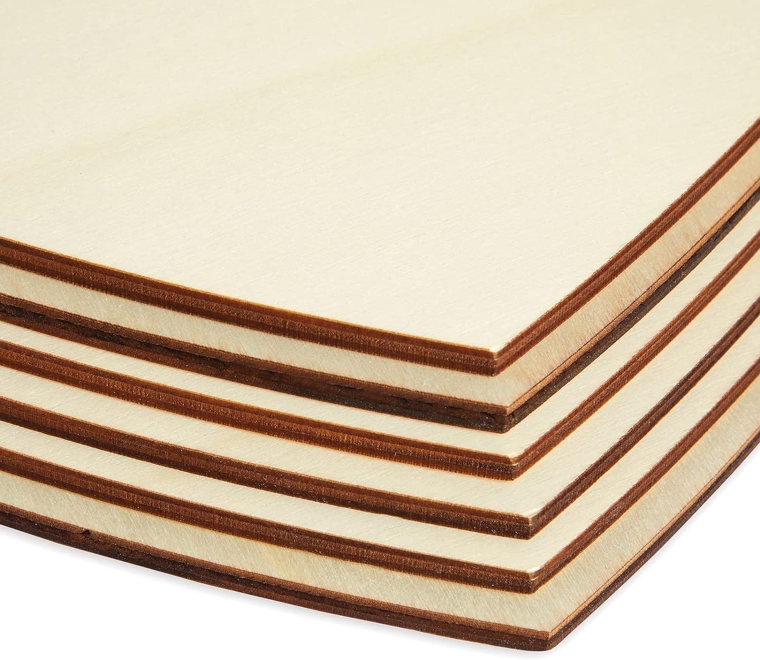 Stack of wooden panels with a visible grain pattern on a white background