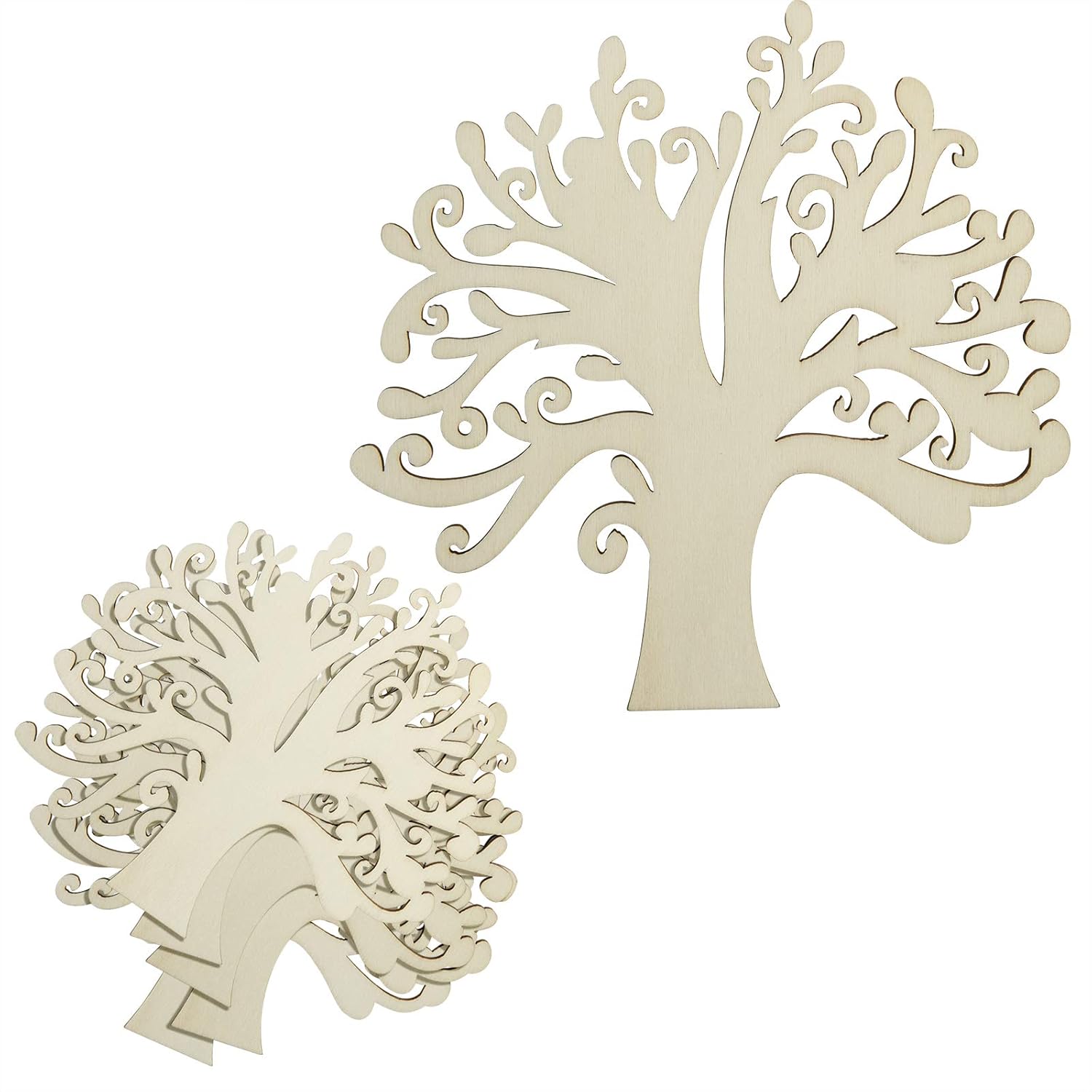 Two decorative tree cutouts on a white background