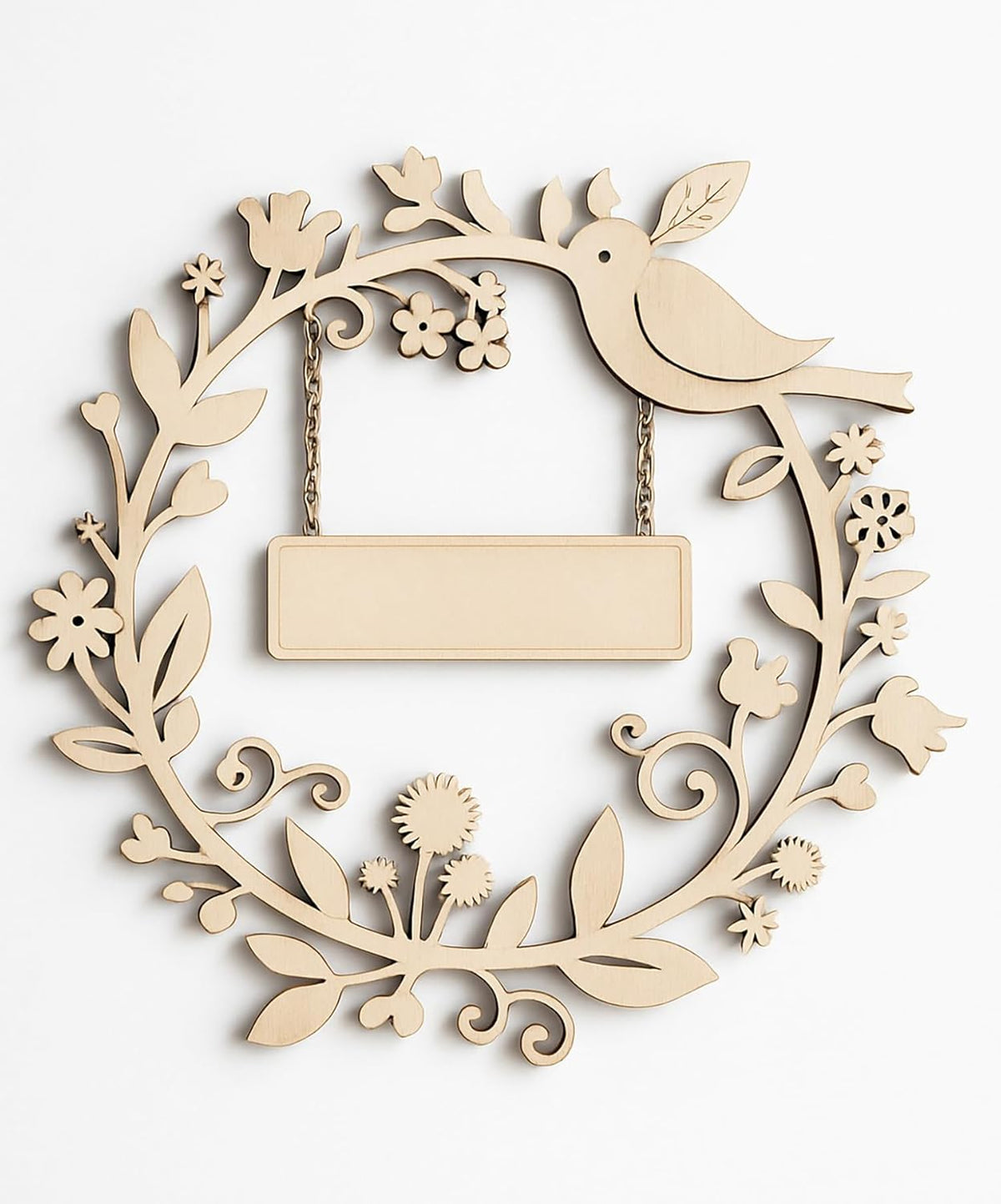 American Elm Wreath Wall Decor with Bird Wooden MDF Circle with Floral Accents & Hanging Sig for Farmhouse decor