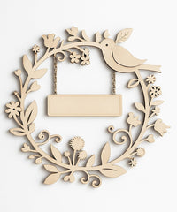 American Elm Wreath Wall Decor with Bird Wooden MDF Circle with Floral Accents & Hanging Sig for Farmhouse decor