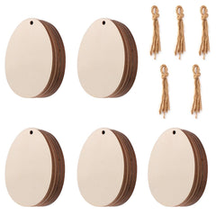 Set of wooden tags with twine on a white background