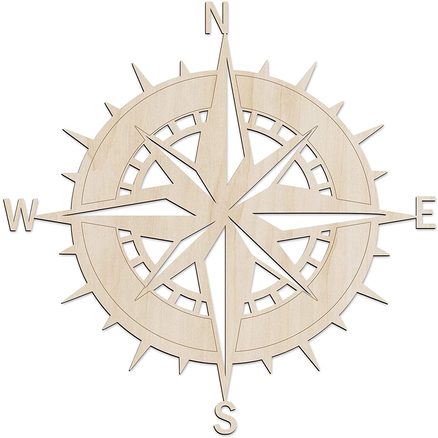 Wooden compass wall decor on a white background
