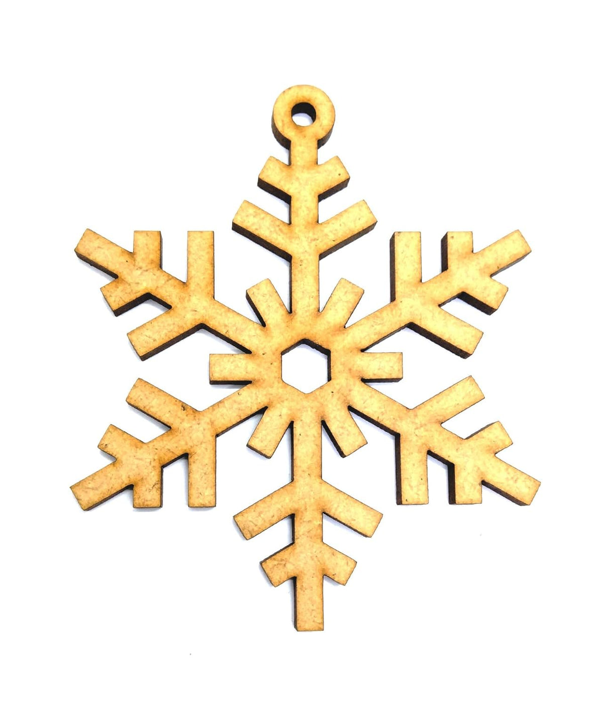 Gold snowflake-shaped ornament on a white background