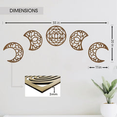 Wooden wall art pieces with dimensions labeled on a white background