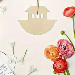 Decorative house-shaped tag with flowers on a light background