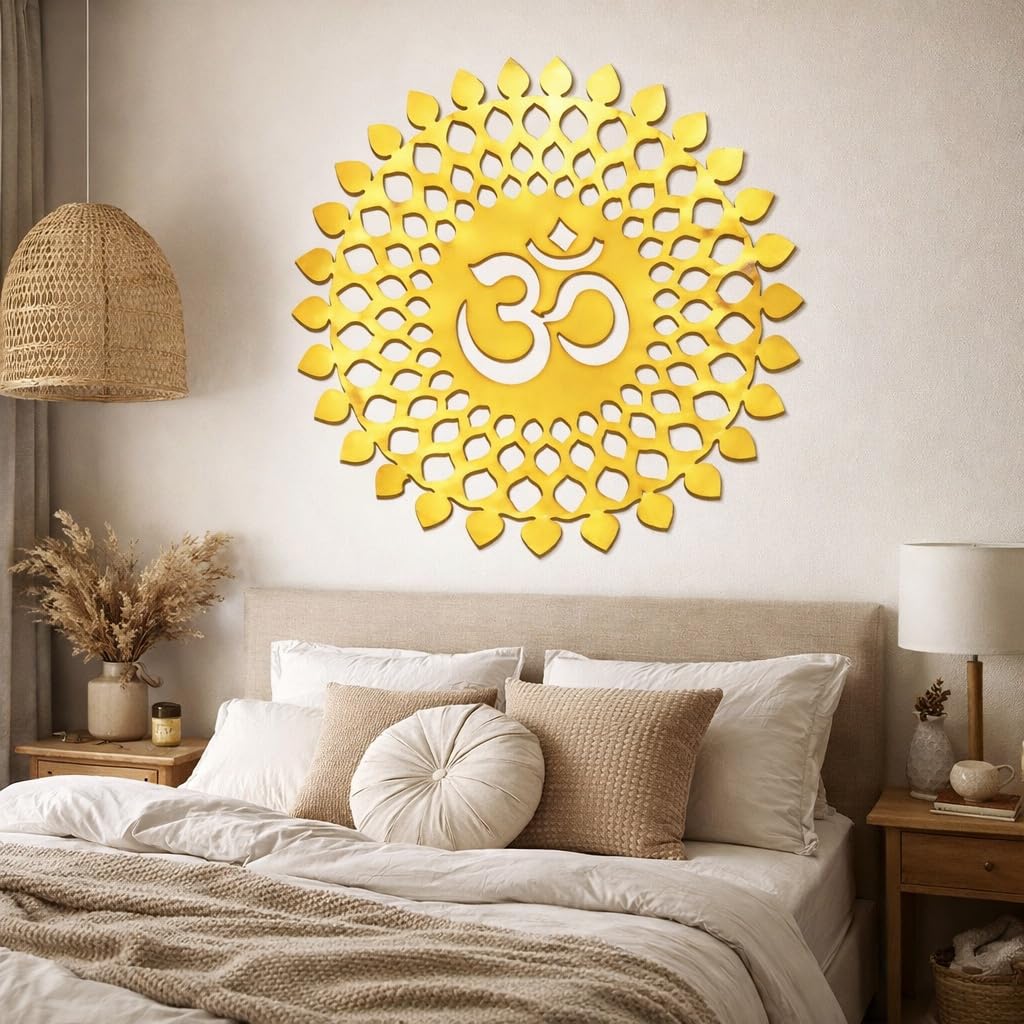 spiritual wooden OM wall decor for meditation yoga room interior