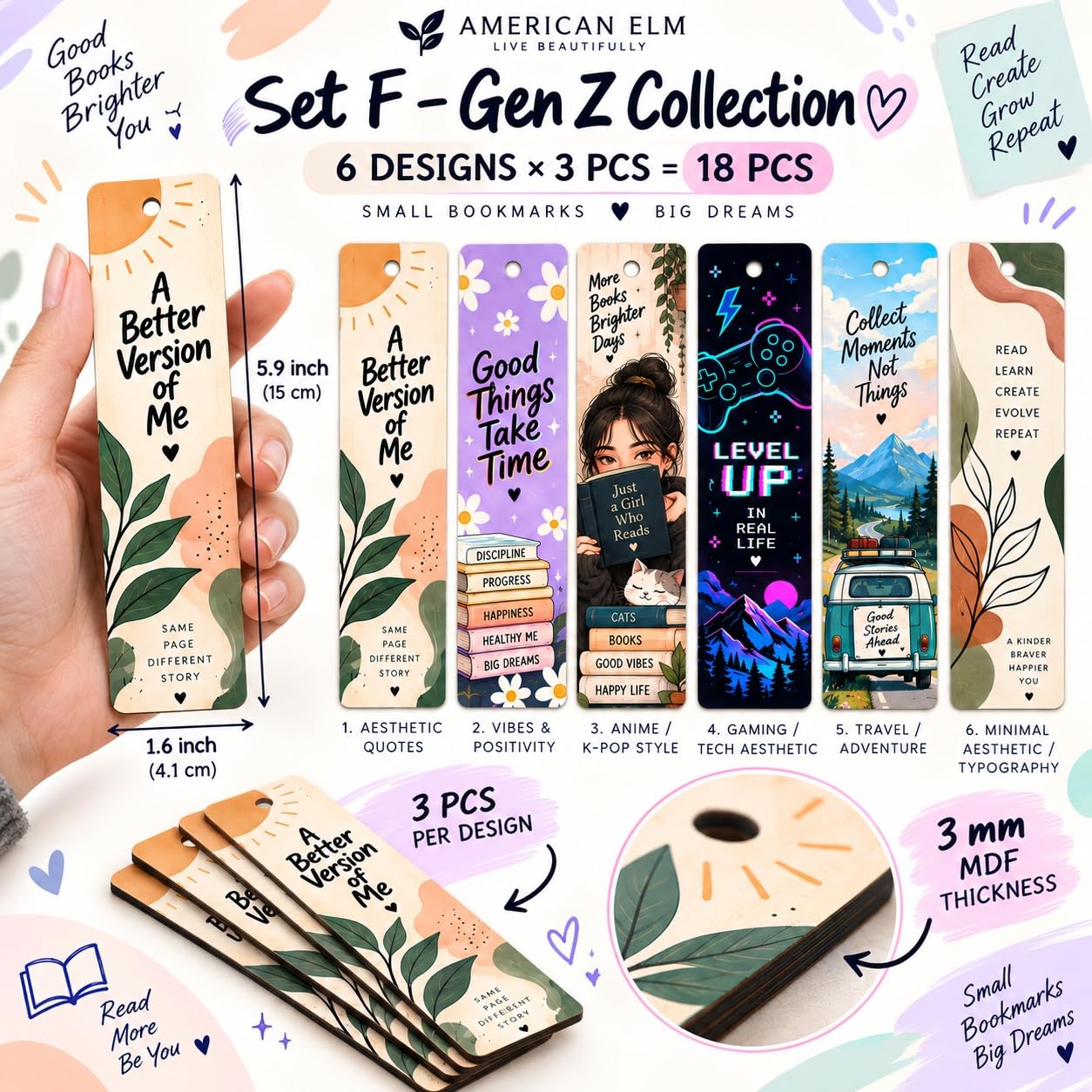 Gen Z aesthetic bookmarks for students