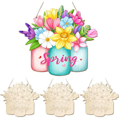 Decorative wall art with colorful flowers and 'Spring' text on a white background