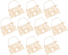 Multiple wooden 'Best Mom' signs hanging against a white background