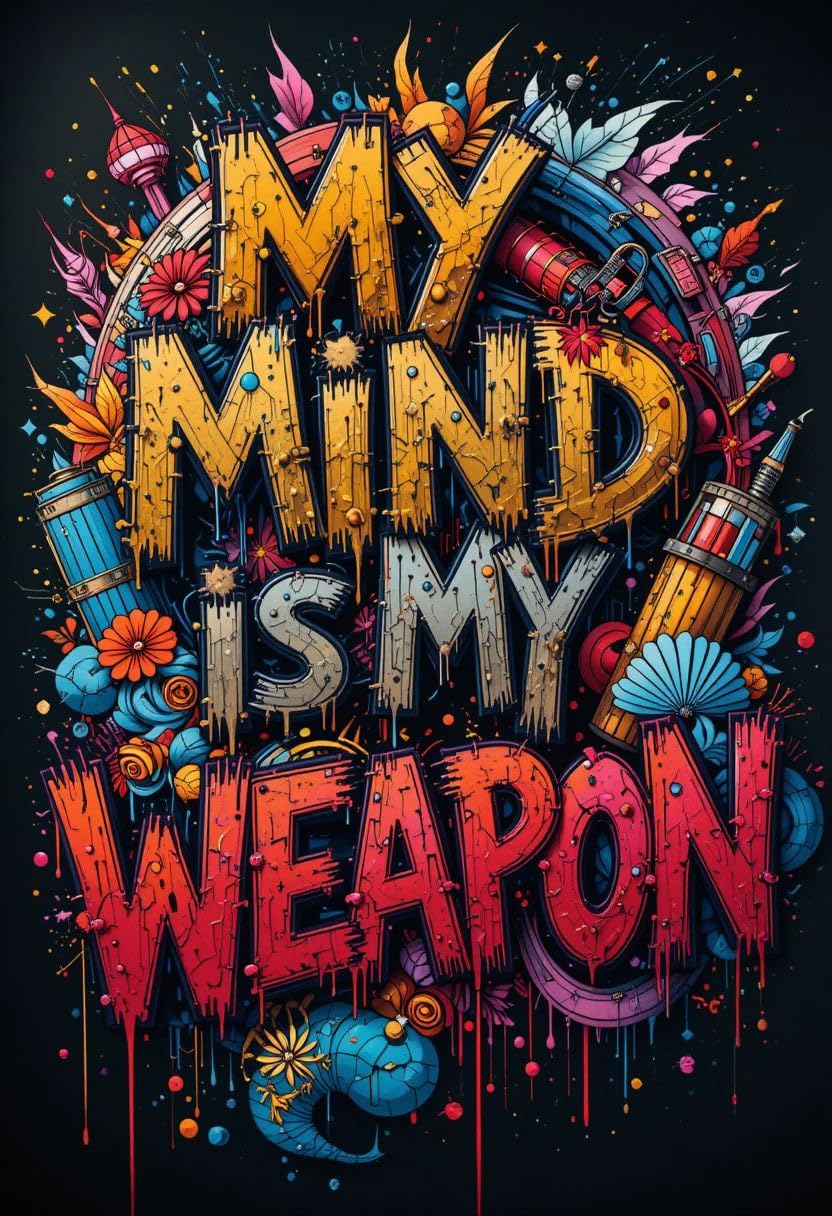 My Mind Is My Weapon Metal Print - 8x12 Inches Glossy Aluminum Quote for Office & Living Room - American Elm