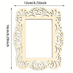 Decorative photo frame with intricate patterns and measurements on a white background