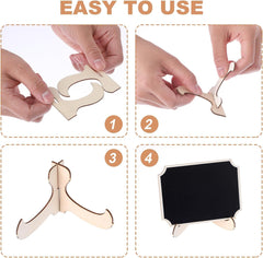 Step-by-step assembly of a wooden hanger with a small blackboard attached, labeled 'EASY TO USE'.