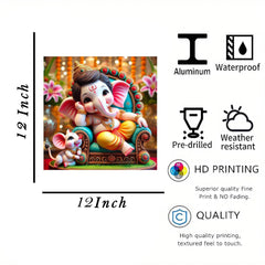 Decorative panel with a colorful depiction of a deity and mouse, featuring product details on a white background.