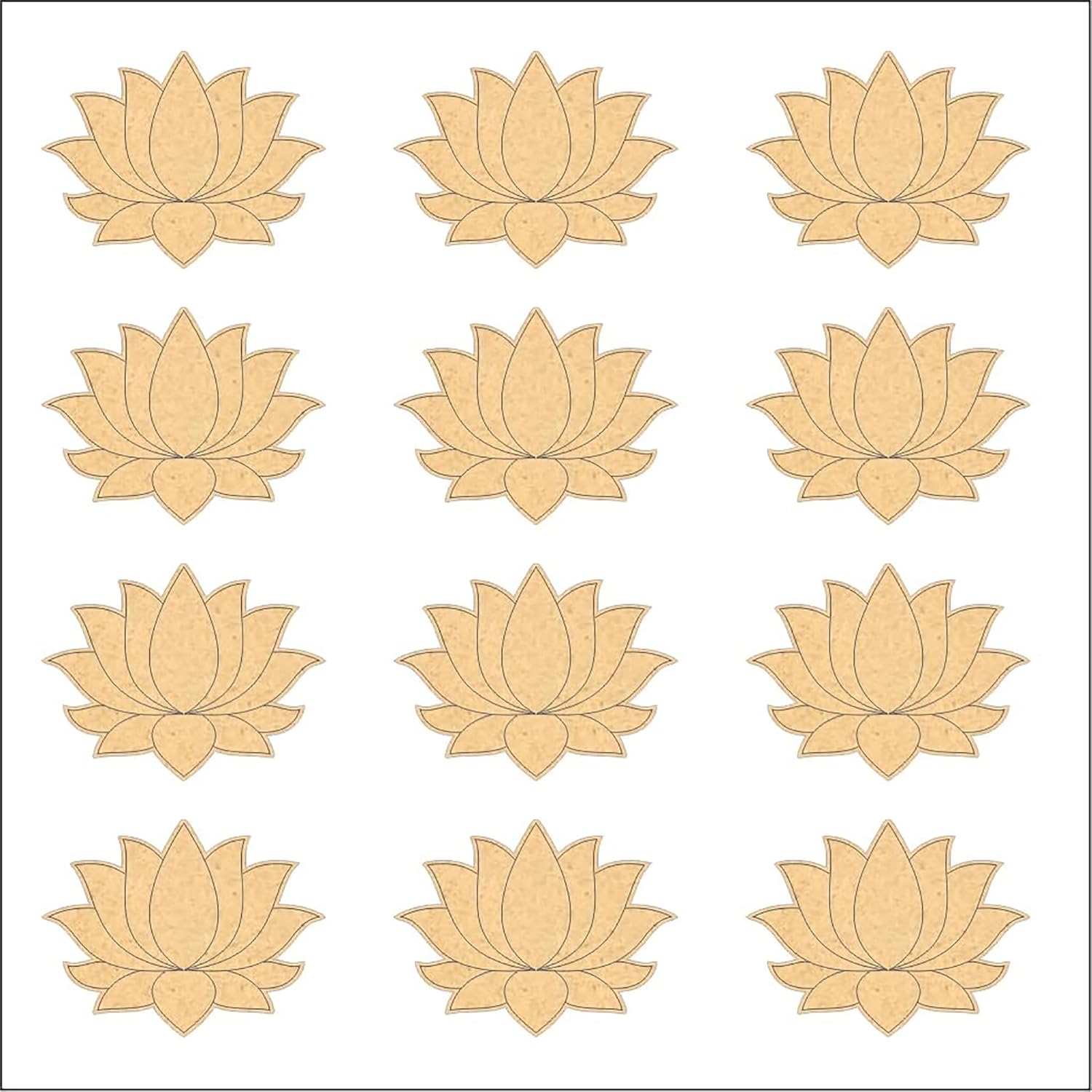 Repeating pattern of beige lotus flowers on a white background