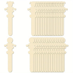 Set of wooden craft sticks and shapes on a white background
