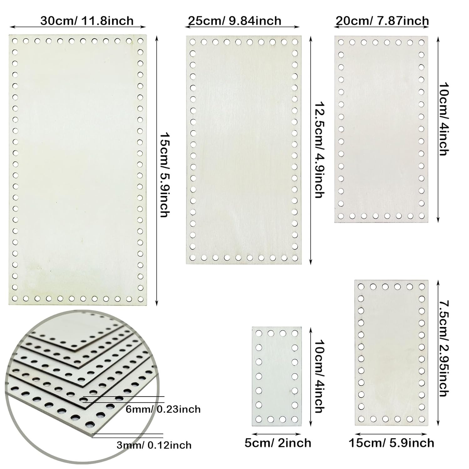 Measurement chart of a perforated sheet with various dimensions labeled.