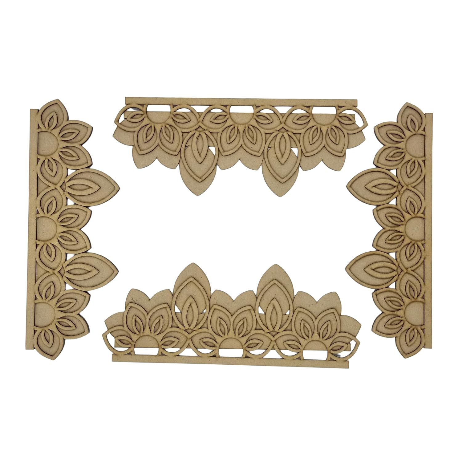 Decorative wooden frames with floral patterns on a white background