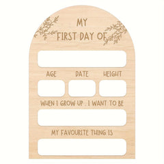 Wooden plaque with engraved text and placeholders for personalization on a white background