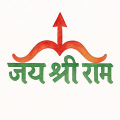 Red and green symbol with 'Jai Shri Ram' text on a white background