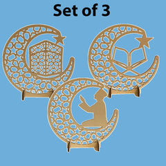 Cliths Set of 3 Wooden Crescent Stands Kaaba Quran & Prayer Table Decor Ramadan Eid Mubarak Islamic Centerpieces