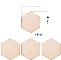 Hexagonal wooden tiles with dimensions on a white background