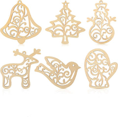 Set of gold Christmas-themed cutout decorations on a white background