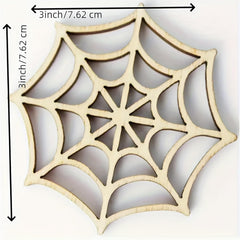 Wooden spider web cutout with measurements on a white background