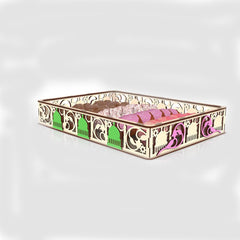 Decorative box with intricate designs on a white background