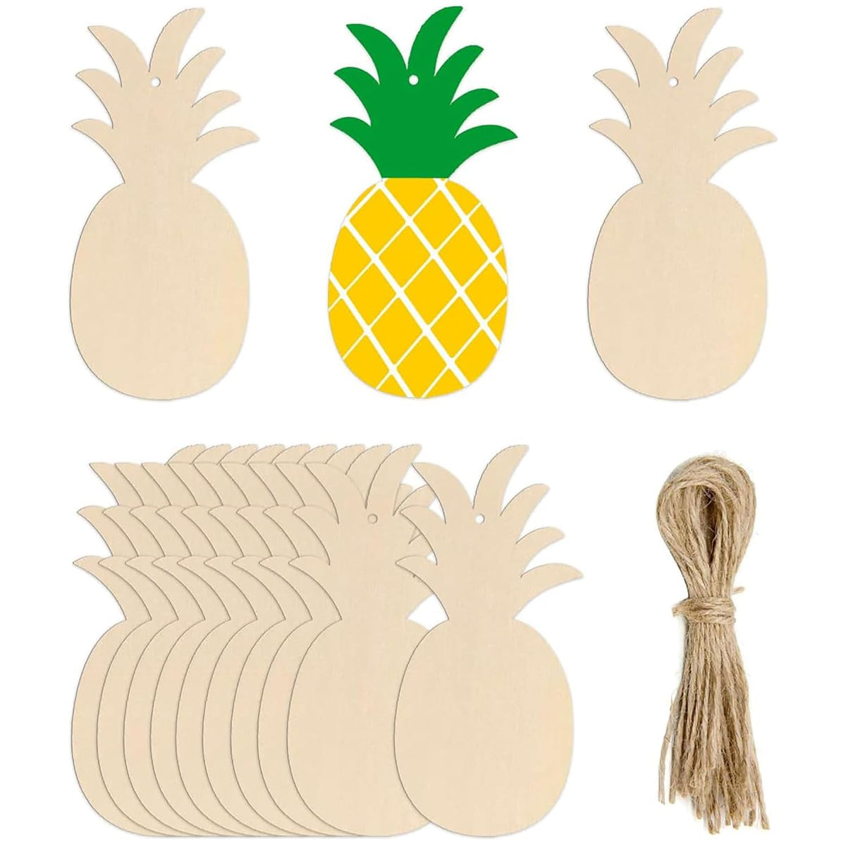 Cliths Pack of 10 Pineapple Shaped Wood Cutouts DIY Craft Blanks Wooden Pineapple Tags for Home Decoration