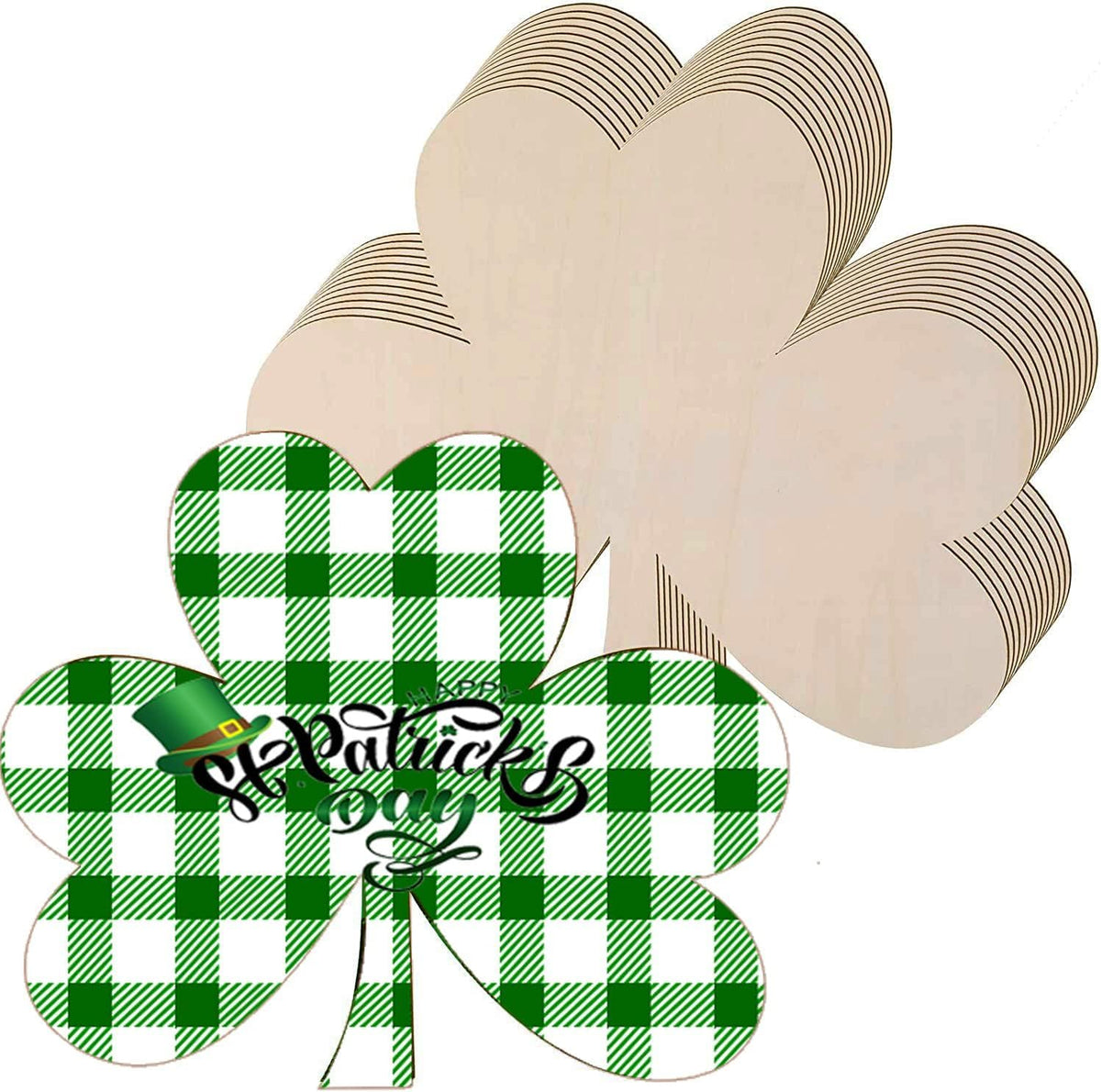 Green checkered shamrock with 'St. Patrick's Day' text on a white background