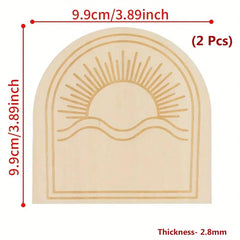 Decorative cutout with sun and wave design, measurements, and quantity on a white background