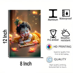 Canvas print of a child with a peacock feather headpiece, featuring product details on a white background.