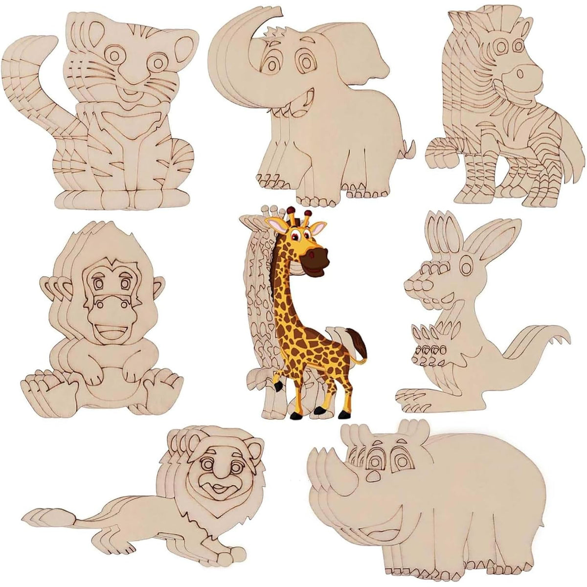 Set of wooden animal puzzles on a white background