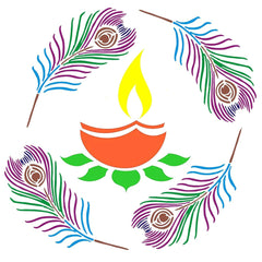 Cliths Wooden Rangoli Set for Diwali DIY Decor Peacock Feather & Diya Design Cutouts for Painting, Home Decoration, Festival Crafts