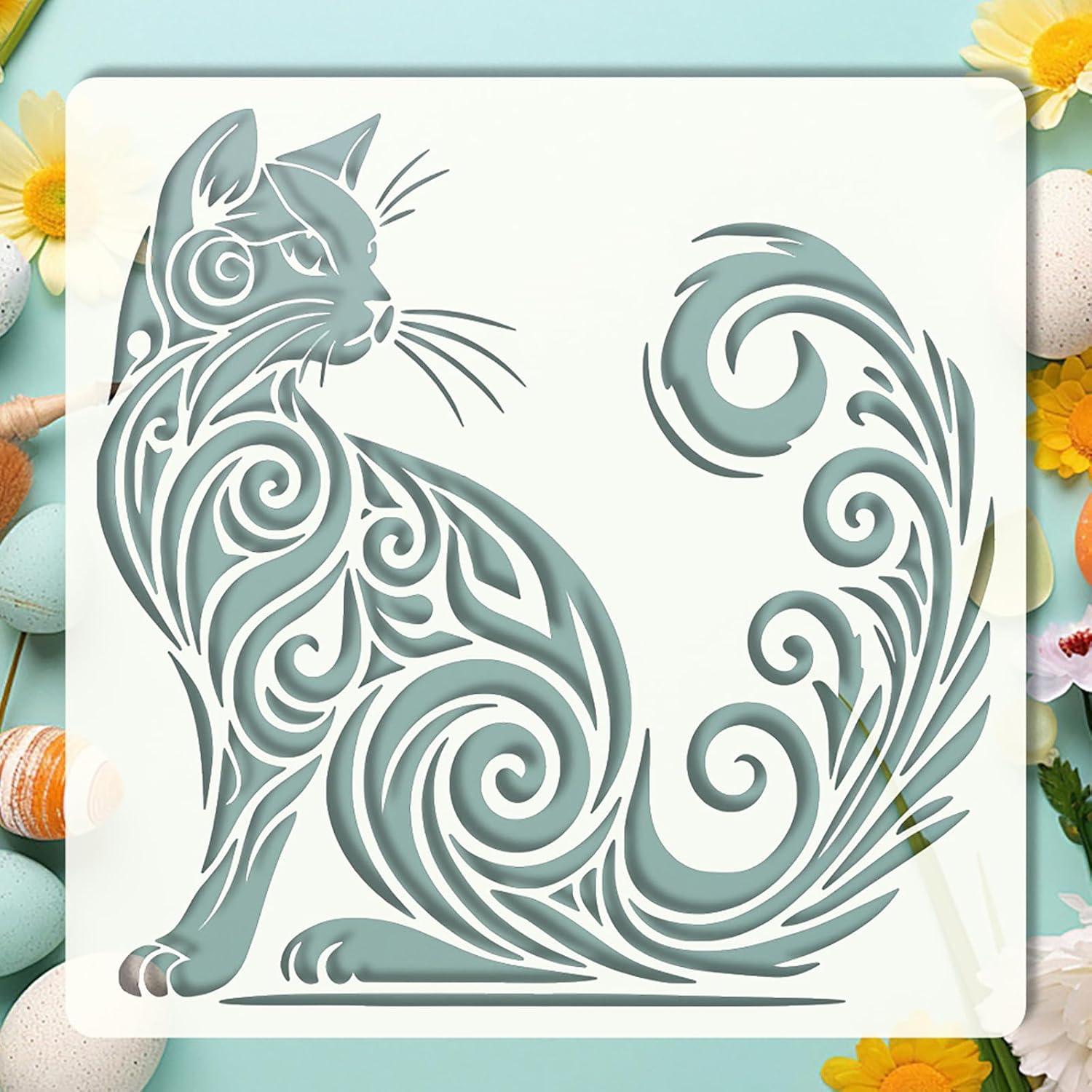 cat scene stencil for diy art and craft
