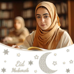 Cliths Pack of 16 Ramadan Moon Star Wooden Decor Islamic Eid Mubarak Wall Art Set Cutouts for Home