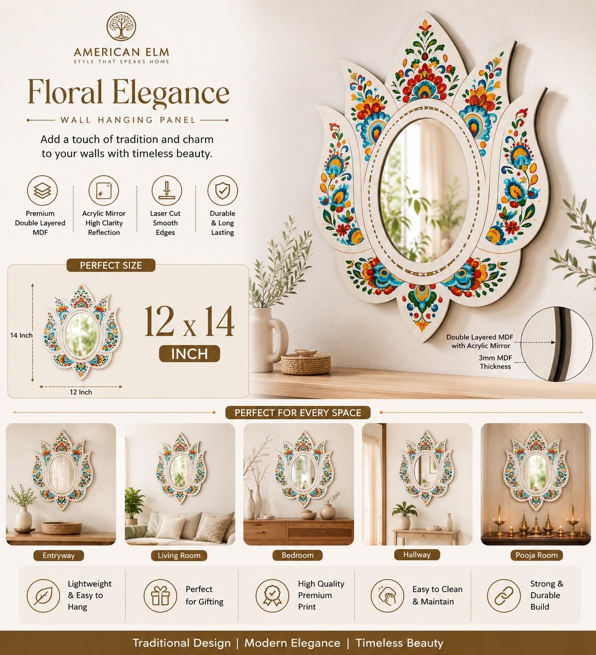 floral mirror wall hanging for living room