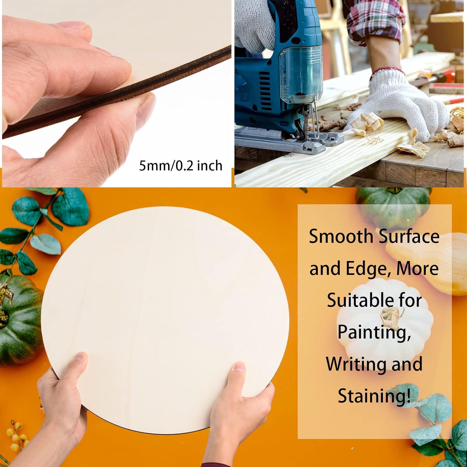 Collage of woodworking activities with text on a smooth surface.